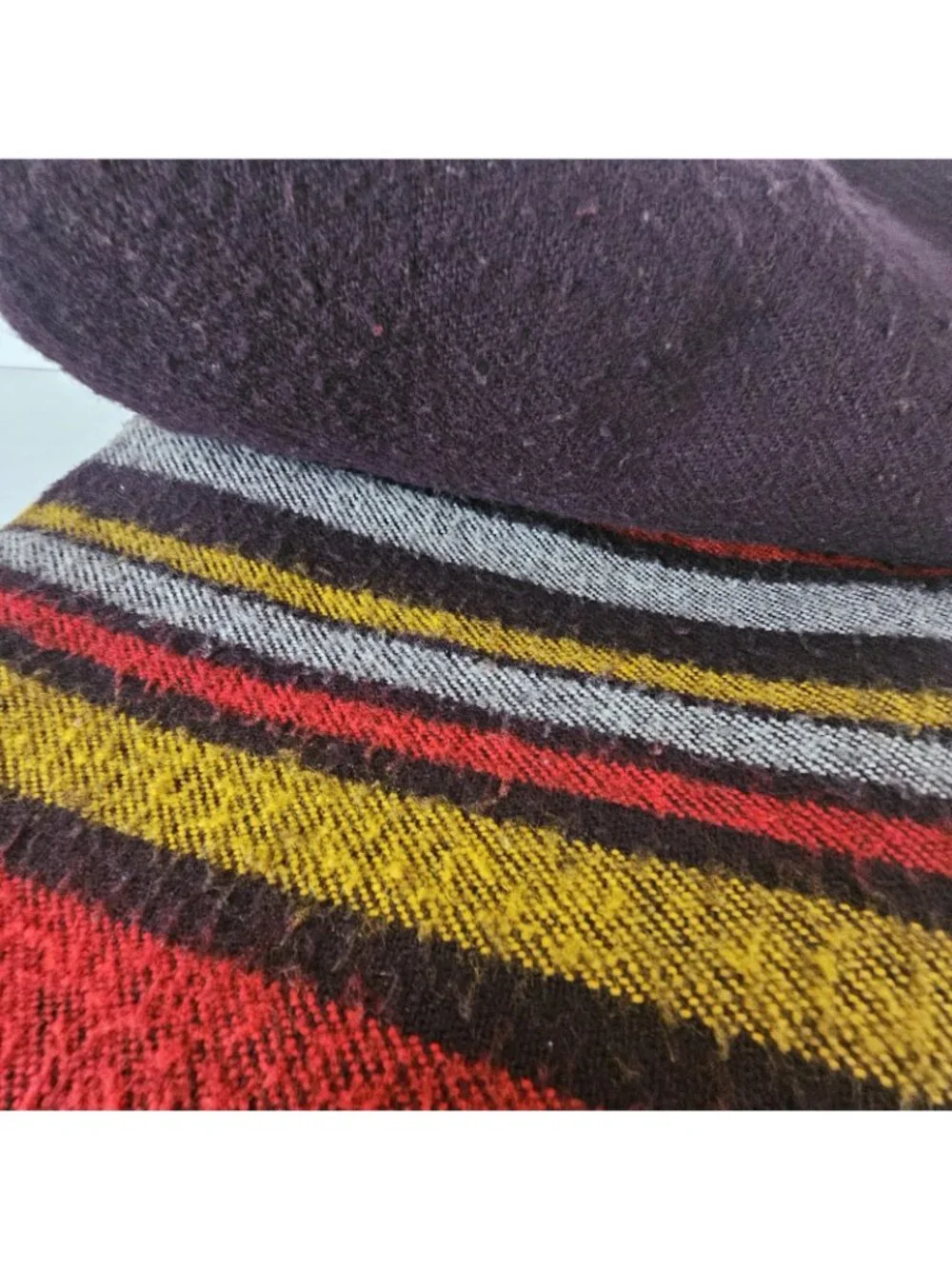 Vintage Faribo Faribault Woolen Mill Striped Stadium Blanket Throw 57x53 MN USA